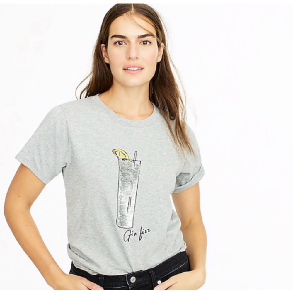 J. Crew Gin Fizz Heather Gray Cotton T-shirt Sequins Festive Holidays EUC!